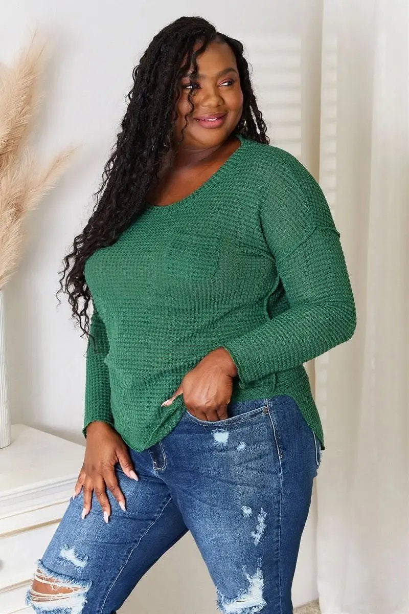 Culture Code Full Size Scoop Neck Patch Pocket Top - Love Salve